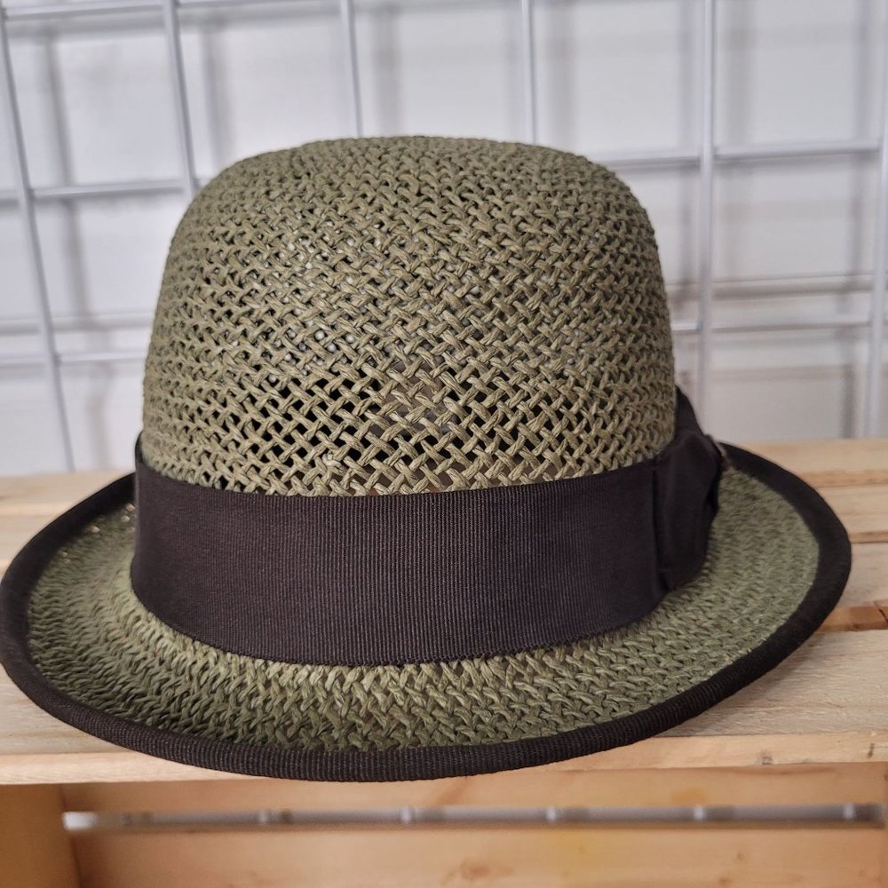 Delux Green Straw Cloche Hat size 7 1/8 Medium - Picture 4 of 7